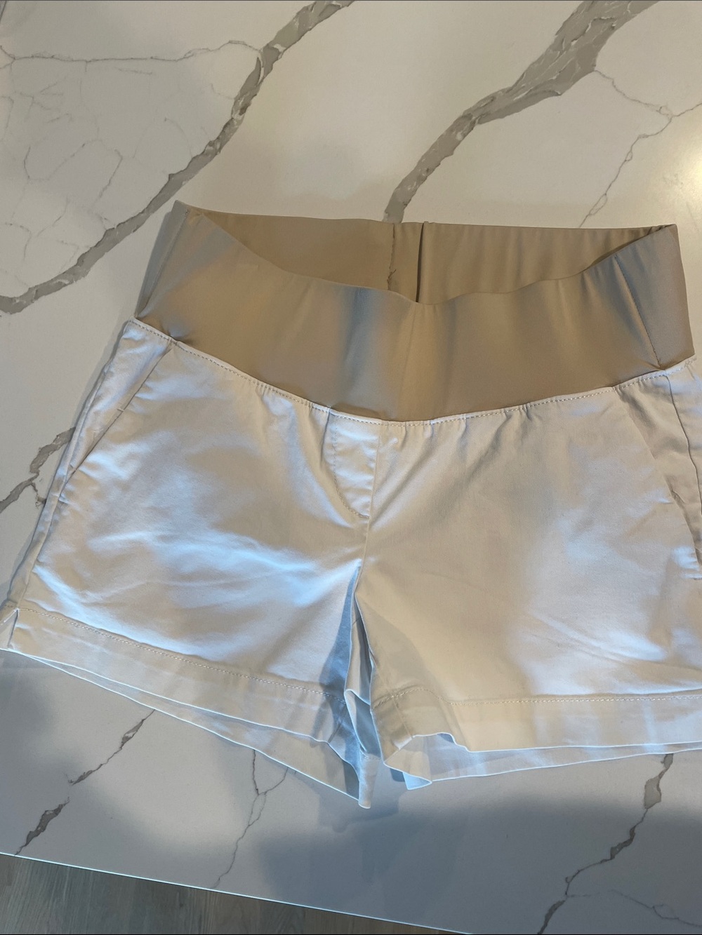LOFT Cream-Waist White Maternity Shorts